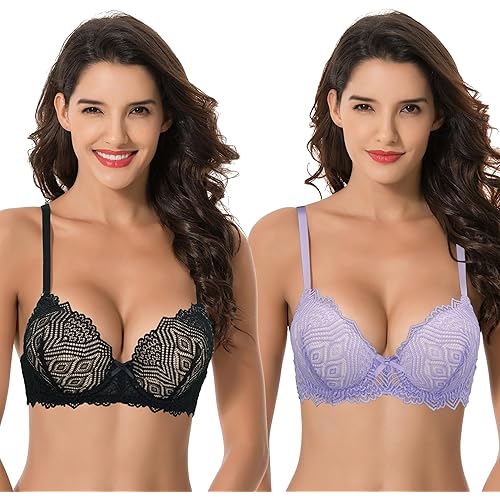 Curve Muse Women's Plus Size Push Up Add 1 Cup Underwire Perfect Shape Lace Bras