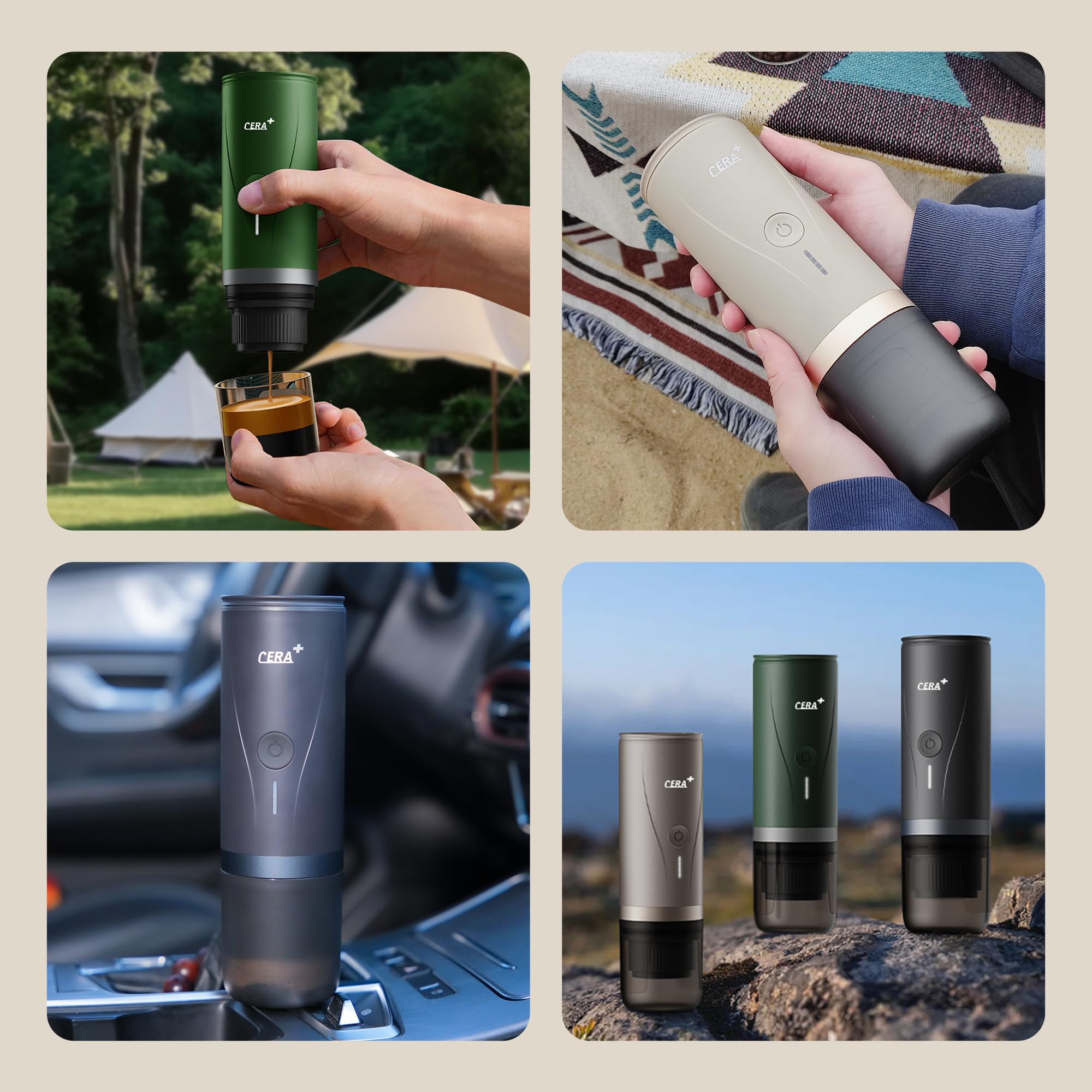CERA+ macchina del caffè portatile eléctrica batteria，Caffè in polvere e capsule NS per macchina espresso,con borsa portatile Per camper da viaggio