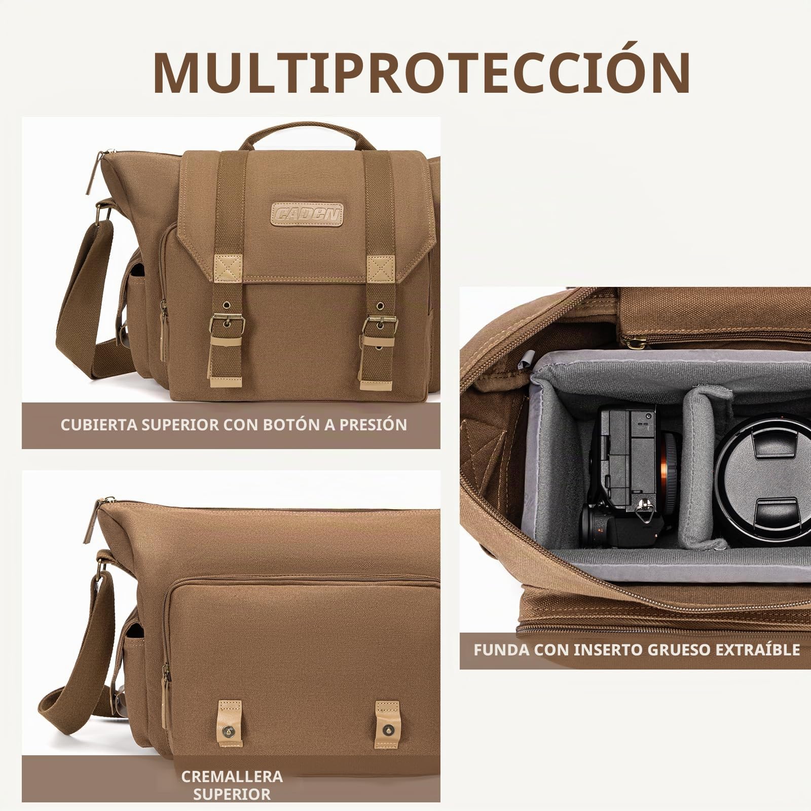 Luakug - Bolsa para cámara réflex, Bolsa de Hombro para cámara con Material Impermeable y Acolchado Desmontable, Compatible con cámaras réflex Canon Nikon Sony (marrón)