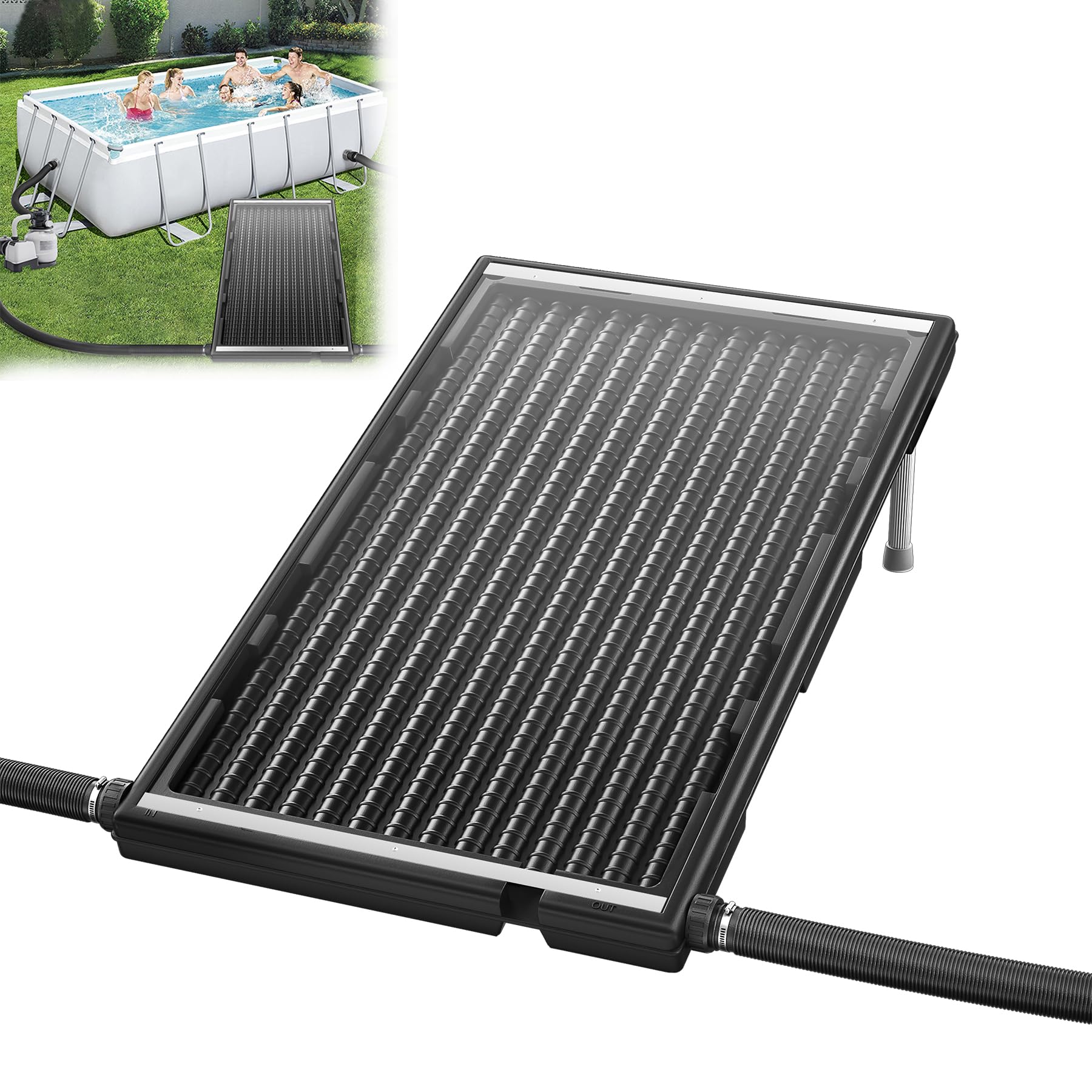 Froadp 2 unidades de calefacción solar para piscina de 111 x 66 cm, colector solar para piscina, calefacción solar, conector de panel solar de 50 mm de diámetro, panel recto, juego completo para agua