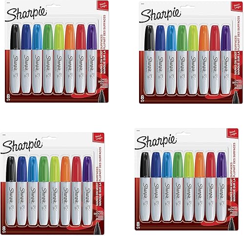 Sharpie 38250PP Marcadores permanentes, punta de cincel, colores surtidos, 8 unidades, 32 marcadores