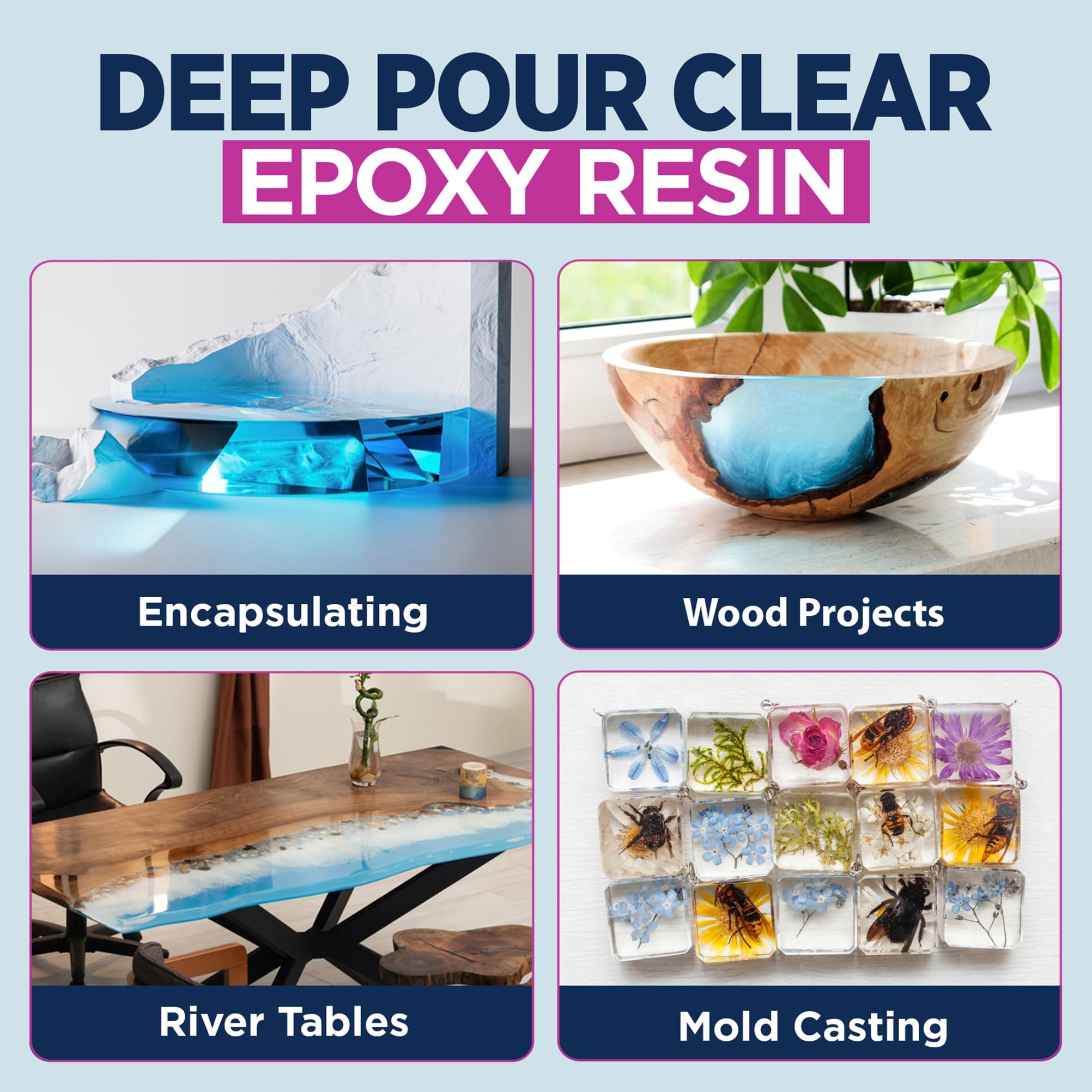 RESIN4DECOR Deep Pour Kristallklares Epoxidharz 2:1 – Bis zu 10 cm Gießhöhe, blasenfrei, hochglänzend, UV-beständig, ideal für River Tables, Formen, Kunst- und Holzprojekte (6000 ml)