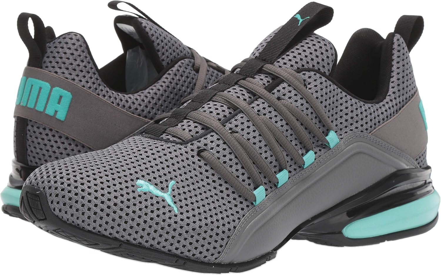 PUMA Men's Axelion Cross-Trainer, Breathe Black-Castlerock-Blue Turquoise, 13