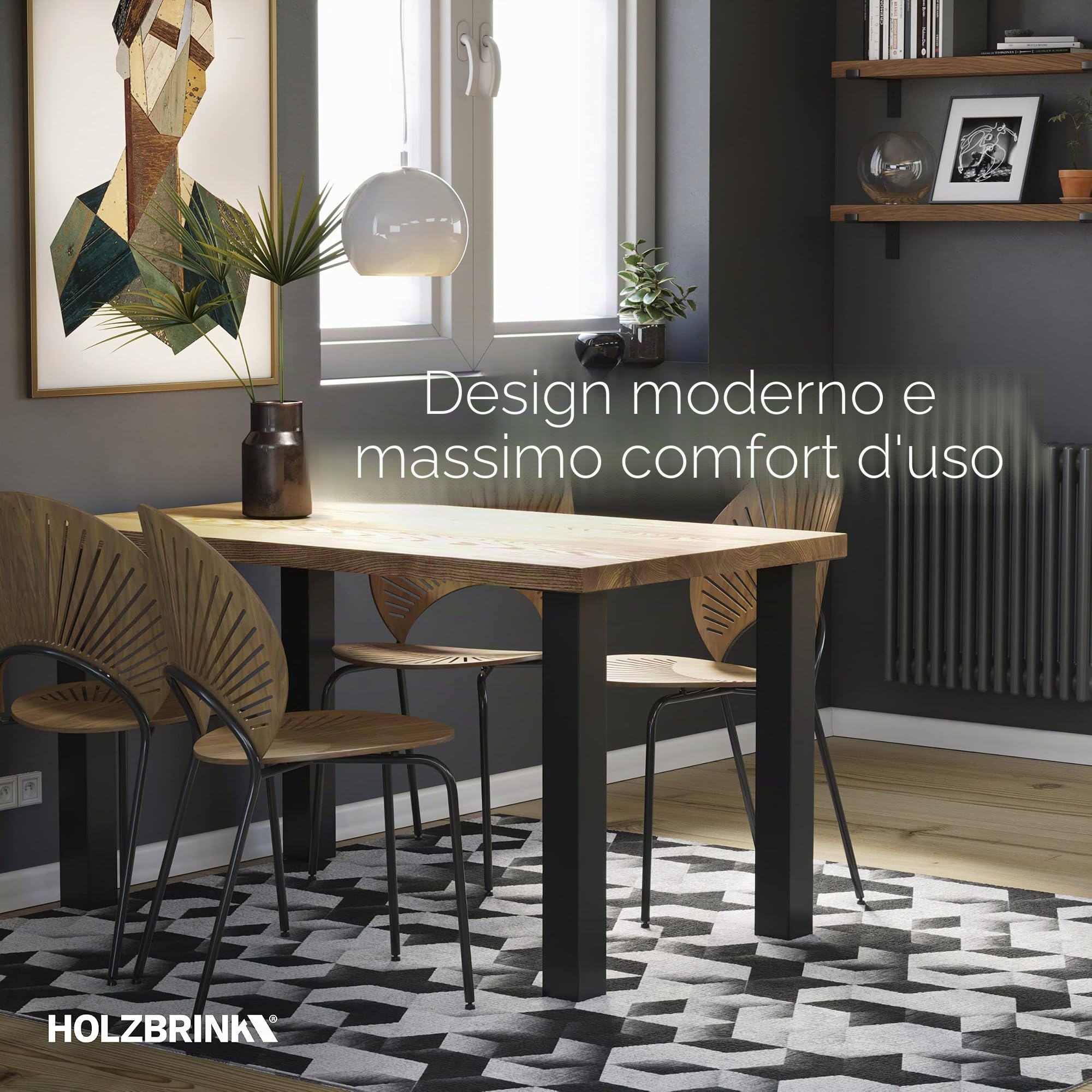 HOLZBRINK Una Gamba da tavolo quadrata con profilo 40x40 mm, Altezza: 90 cm, Nero Intenso, 4 pz., HLT-14A-F-90-9005