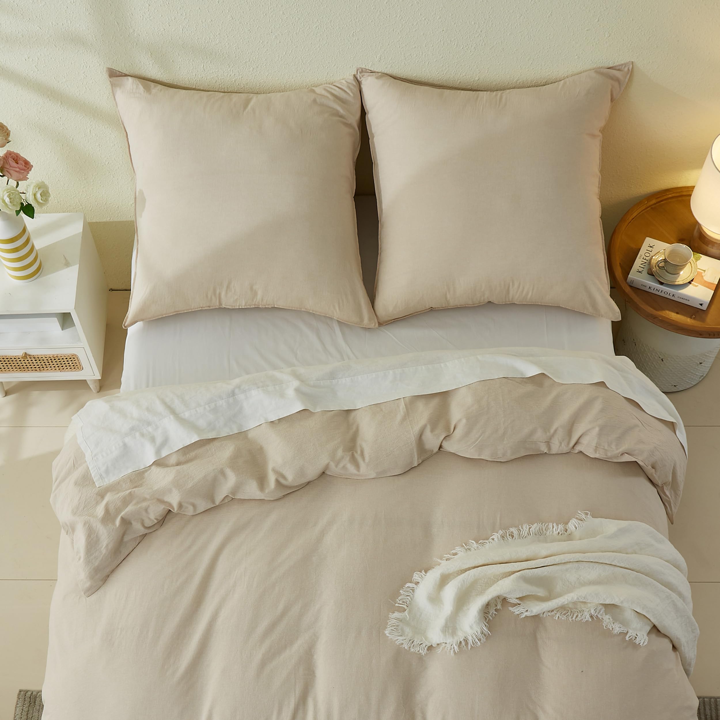 Simple&Opulence Set copripiumino, 100% cotone premium di qualità alberghiera, copripiumino di lusso e traspirante con federe, 200 * 200cm, Kaki Chiaro