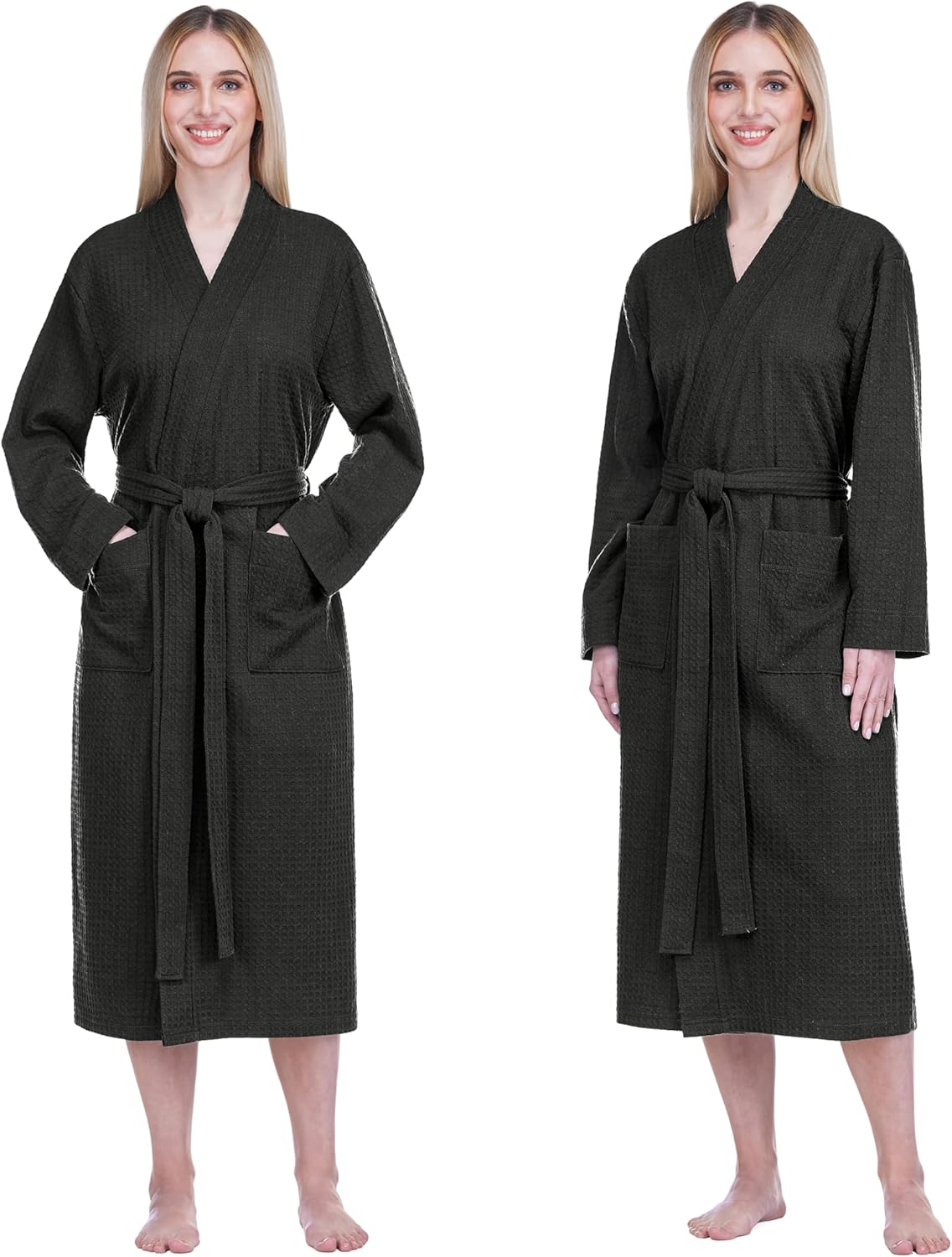PAVILIA Women Waffle Knit Kimono Robe, Soft Cozy Breathable Lightweight Long Bathrobe with Side Pockets for Shower Spa House - Image 2