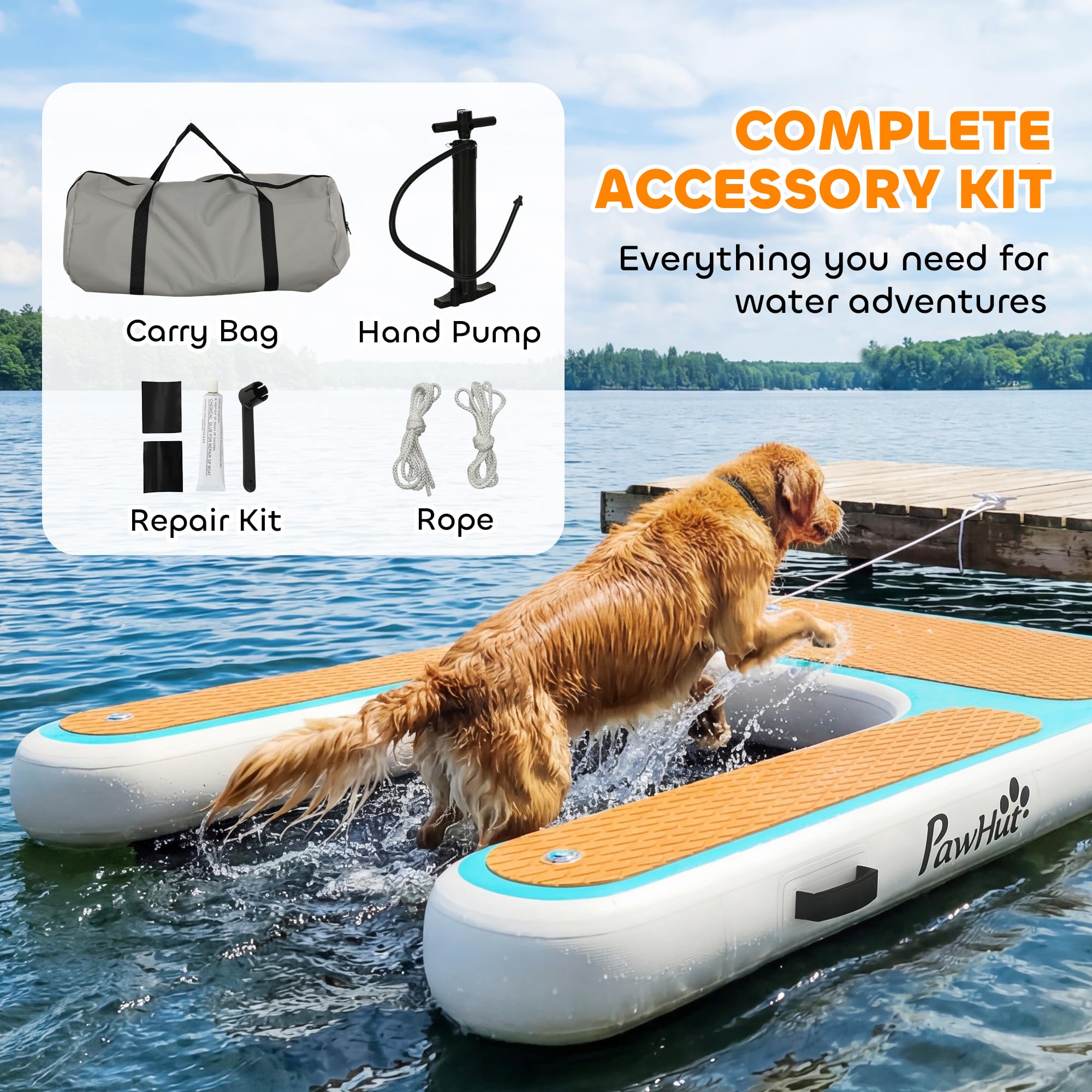 PawHut Rampa de Agua Hinchable para Perros para Piscina, Barcos, Lagos, 151x102 cm, Escalera Flotante para Perros con Superficie Antideslizante de EVA, para Razas Grandes de hasta 100 kg