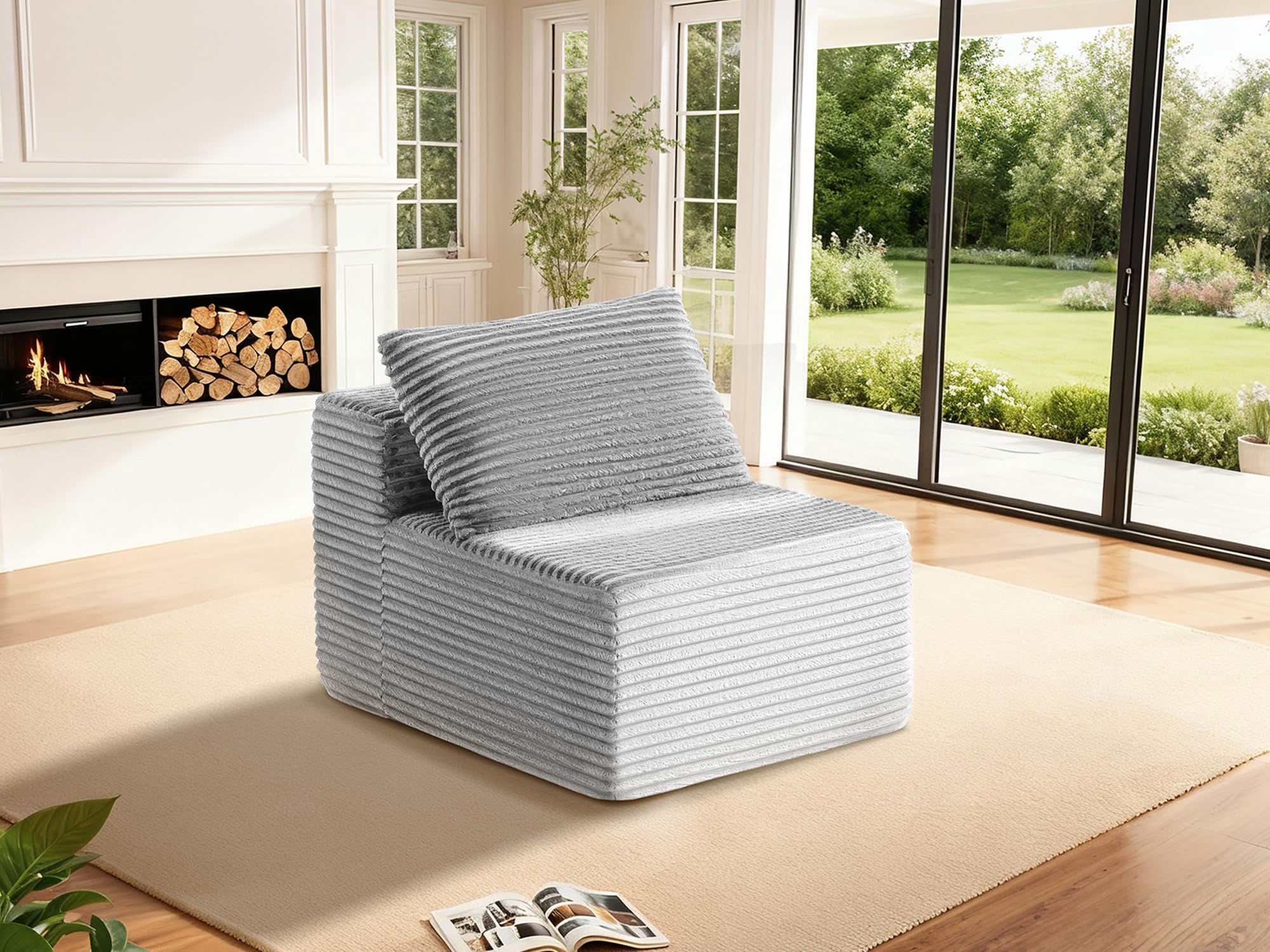 30" Cloud Sectional Couch Single Seat for Living Room, Extra Deep Seats No Assembly, Minimalist Modular Couch, Corduroy (Light Grey, Single Seat)