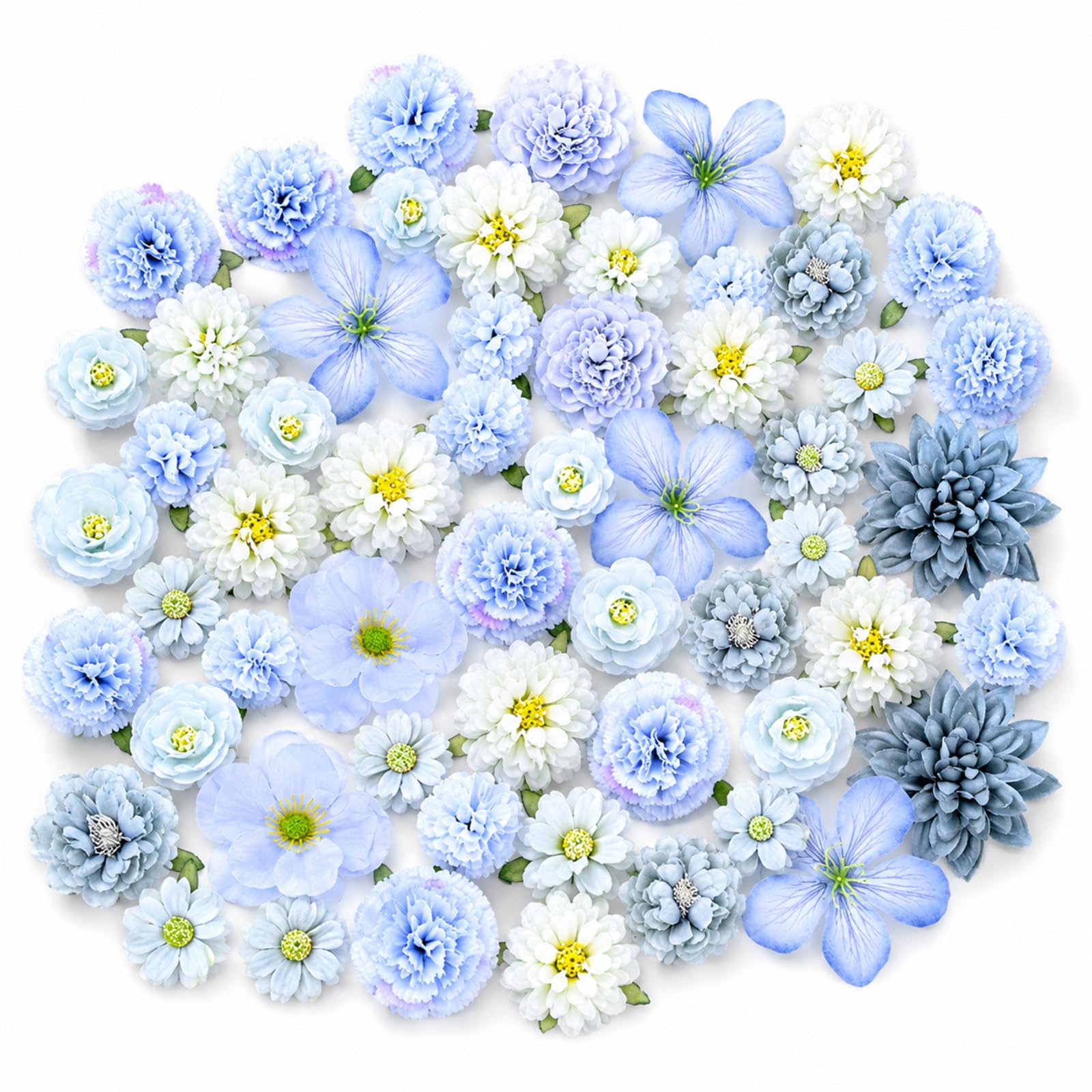 Komergave 50 PCS Artificial Flowers Heads Silk Faux Flowers that Look Real Mini Flower Cake Decorations DIY Craft Flower for Weddings and Cake Toppers (Blue) — image 1