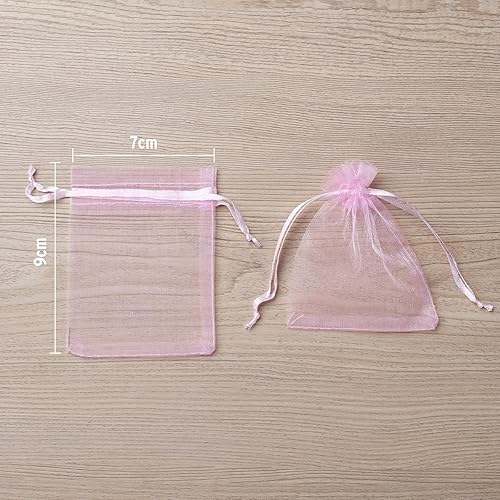 Miniatura 3 de 100 bolsas de organza rosa de 2 x 3 pulgadas, bolsas de regalo con cordón transparente, bolsas de joyería, bolsas de regalo de boda, fiesta de