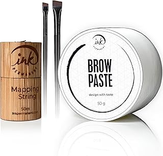 50g White Brow Paste, White Mapping String and Eyebrow Brush Kit by Ink Permanent [Large 50g Container and 2 brushes] Brow Shape and Define | Draw Or Sketch The Right Shape Of The Eyebrow | 1.8 oz, Eyebrow Tinting Tool | Permanent Makeup Microblading of Eyebrow and Lips, Eyebrow Henna and Tinting Tool