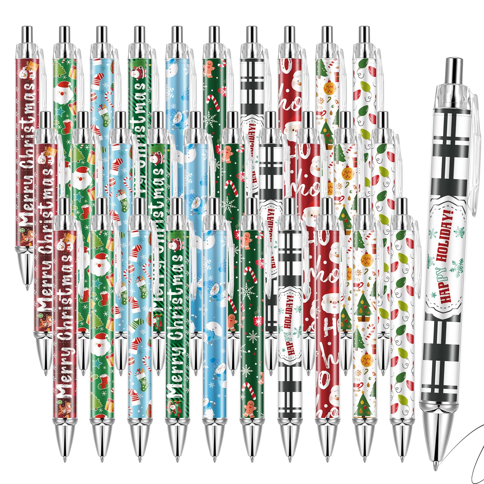 Lebsitey 30 PCS Christmas Pens Christmas Ballpoint Pens Bulk Retractable Gel Ink Pen Novelty Santa Snowman Cany Cane Pen for Office School Supplies