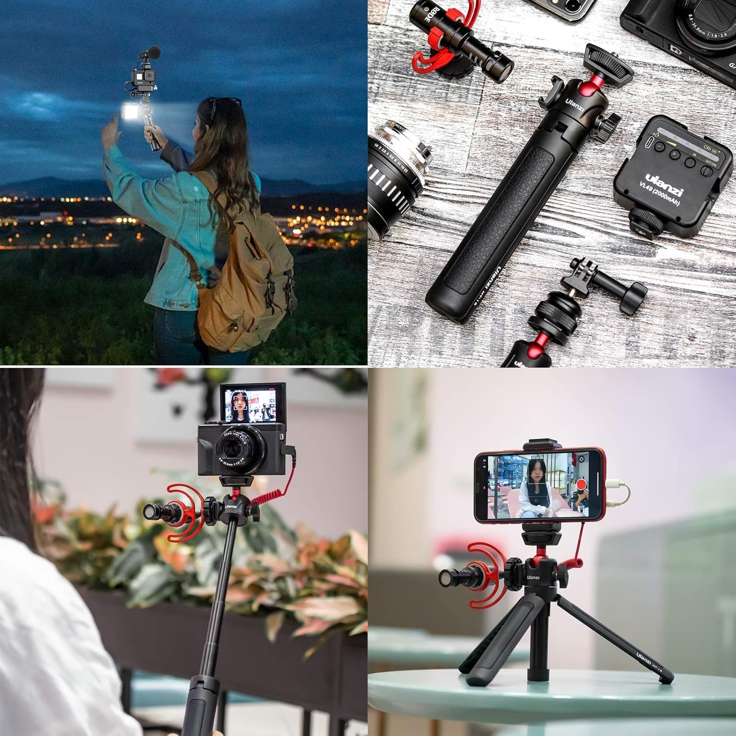 Mini Kamera Stativ, ULANZI MT-16 Vlogging Stativ mit 360° Kugelkopf 1/4 Schraube Cold Shoe Mount, Mini Tripod ausziehbar 22cm bis 44cm, Klein Camera Tripod für DLSR Canon Nikon Sony Kamera Smartphone
