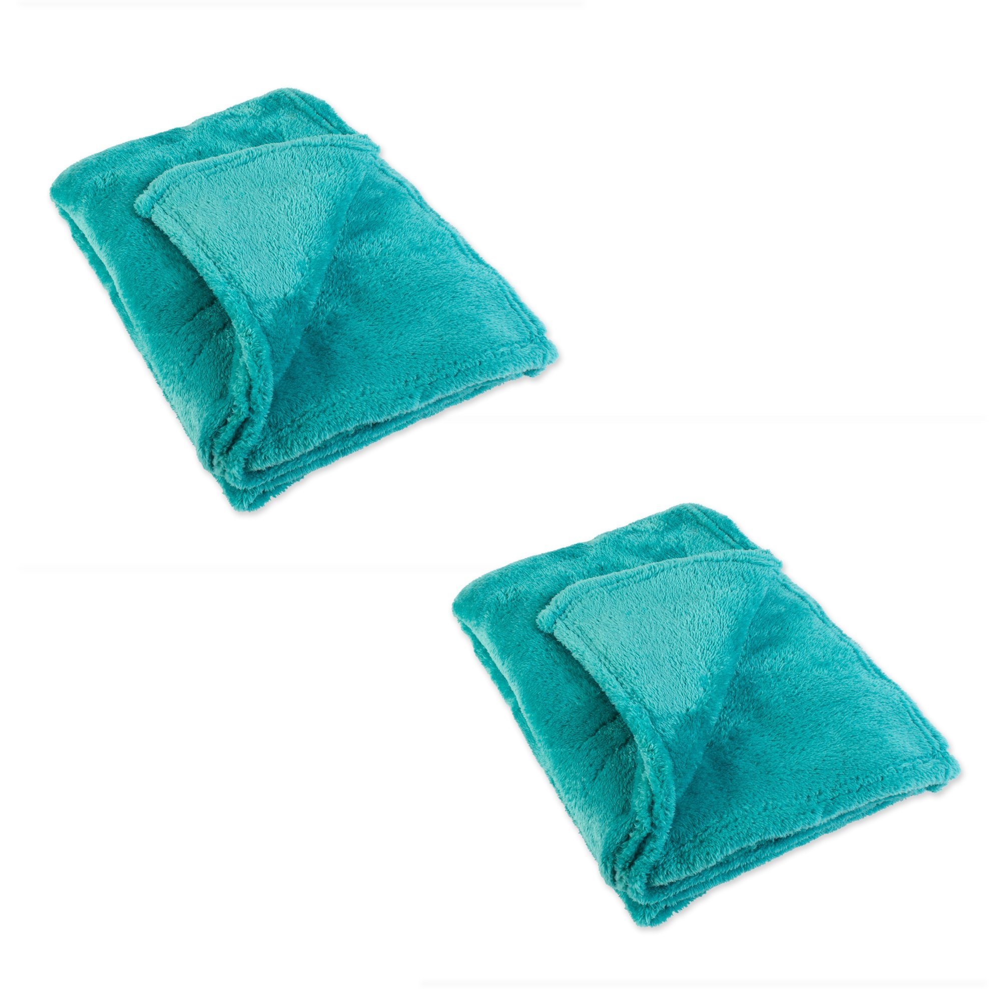 J&M Home Fashions Bright Fleece Throw Blanket 50x60, Set of 2, Reversible Fuzz Soft Warm Breathable Fluffy for Bed, Chair, Couch, Picnic, Camping, Beach, Travel-Teal,70106