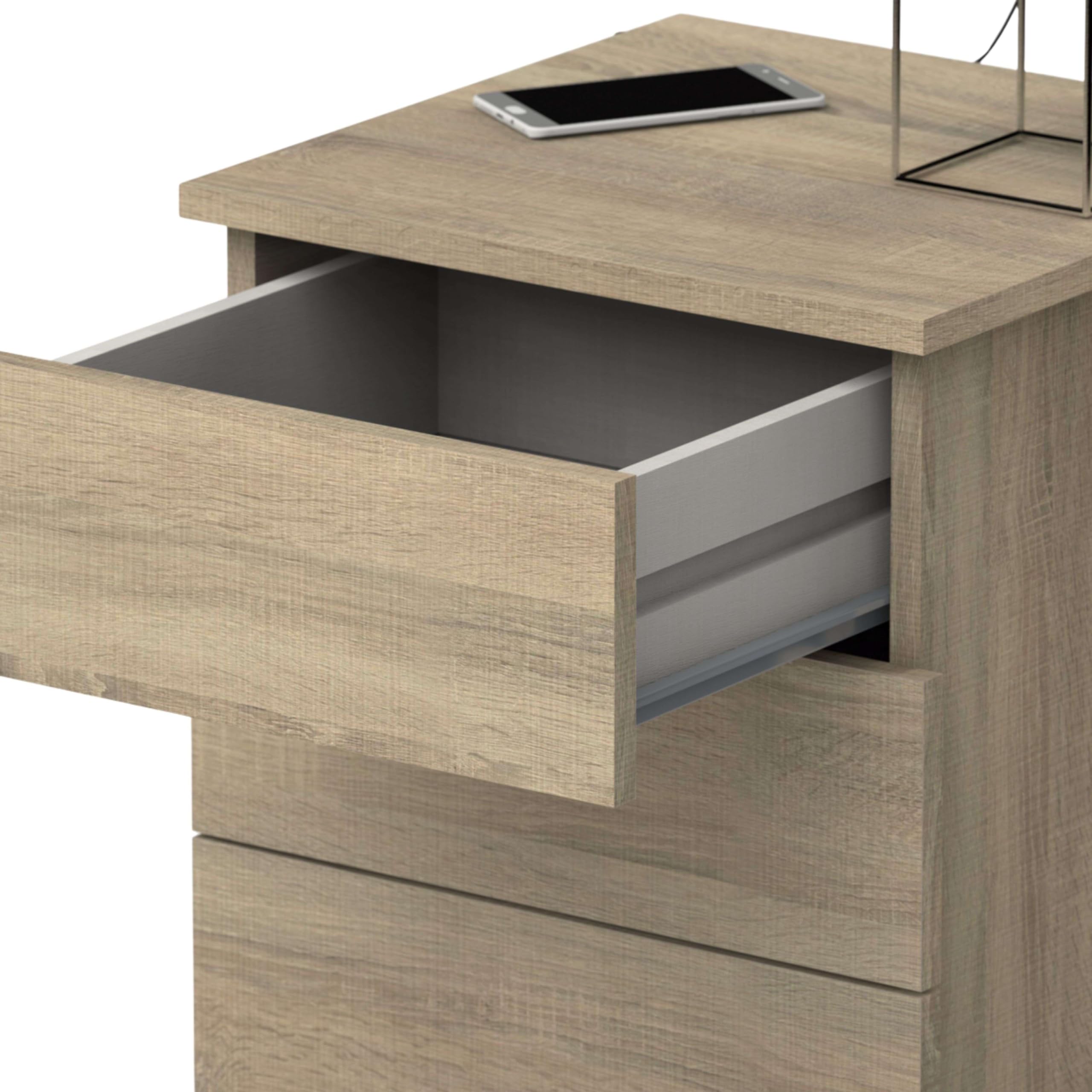MUEBLES PITARCH | Comodino 3 Cassetti con Guide Metalliche, Rovere Cambrian, 48,5x41x40 cm (altezza x larghezza x profondità), Piccola Cassettiera, Moderna, Modello Dana