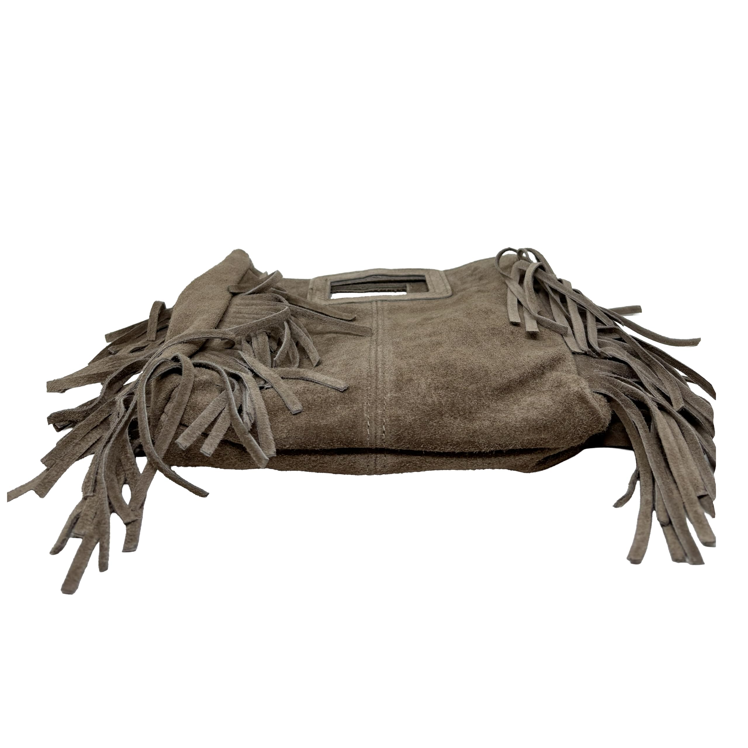 Chicca Borse Borsa a Mano da Donna in Pelle Scamosciata con Frange