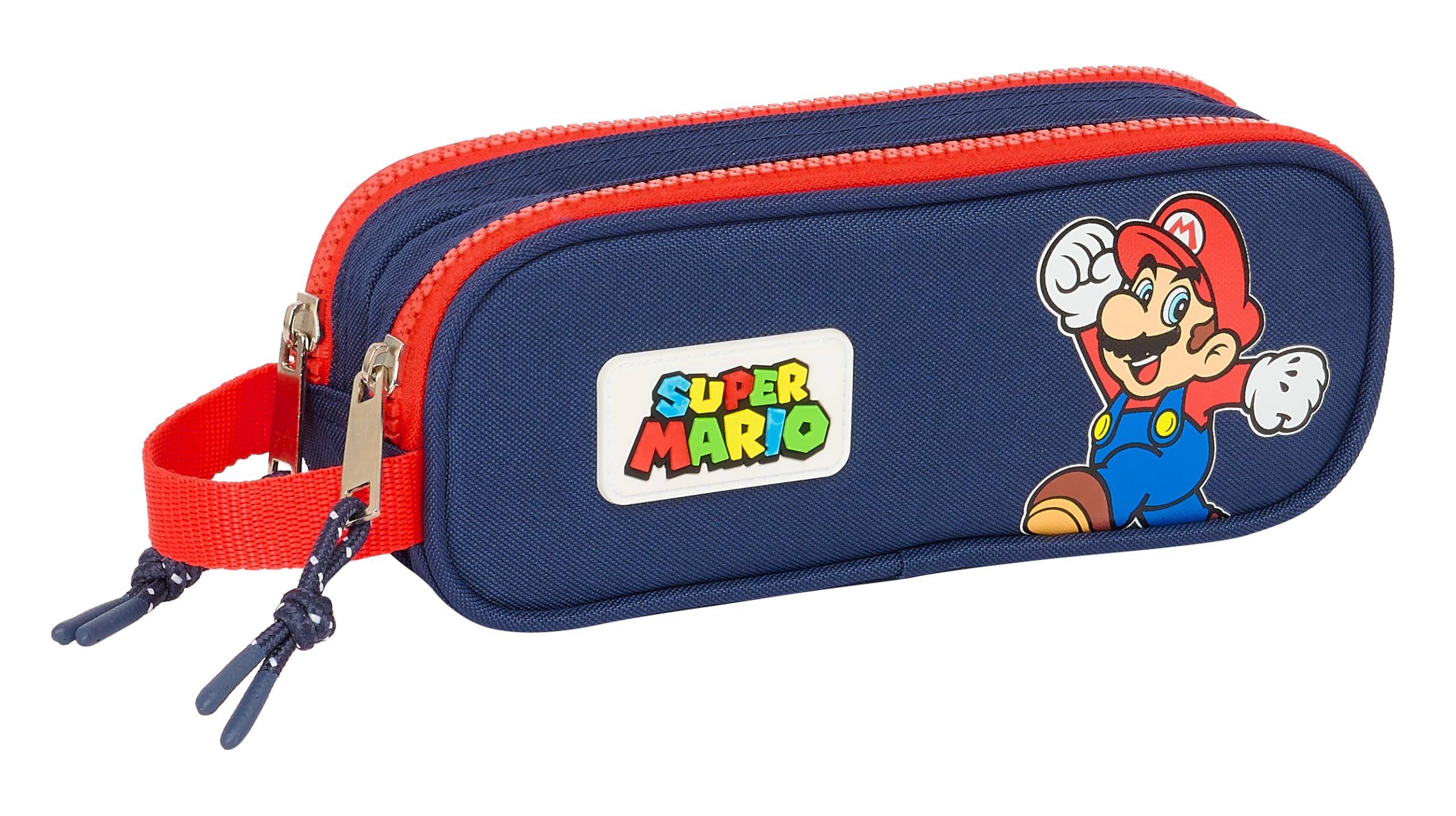 Super Mario World - Portatodo Doble Niño, Estuche Infantil, Estuche Niño, Ideal para Niños en Edad Escolar, Cómodo y Versátil, Calidad y Resistencia, 21x6x8 cm, Color Azul Marino