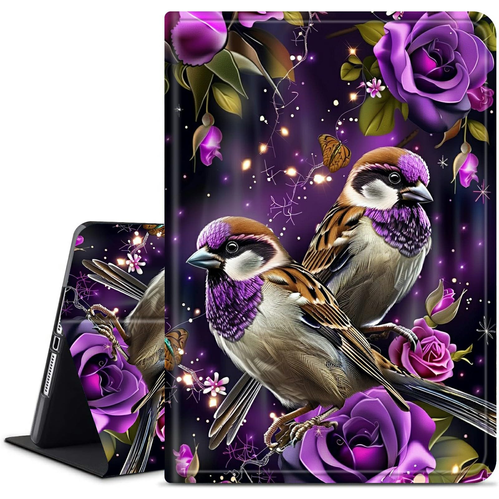 Dikoer for Amazon Kindle Fire HD 10 & HD 10 Plus 10.1" Kickstand Case (13th Generation 2023 Release), PU Leather Multiple Viewing Angles Stand Smart Cover with Auto Wake/Sleep, Purple Hummingbird