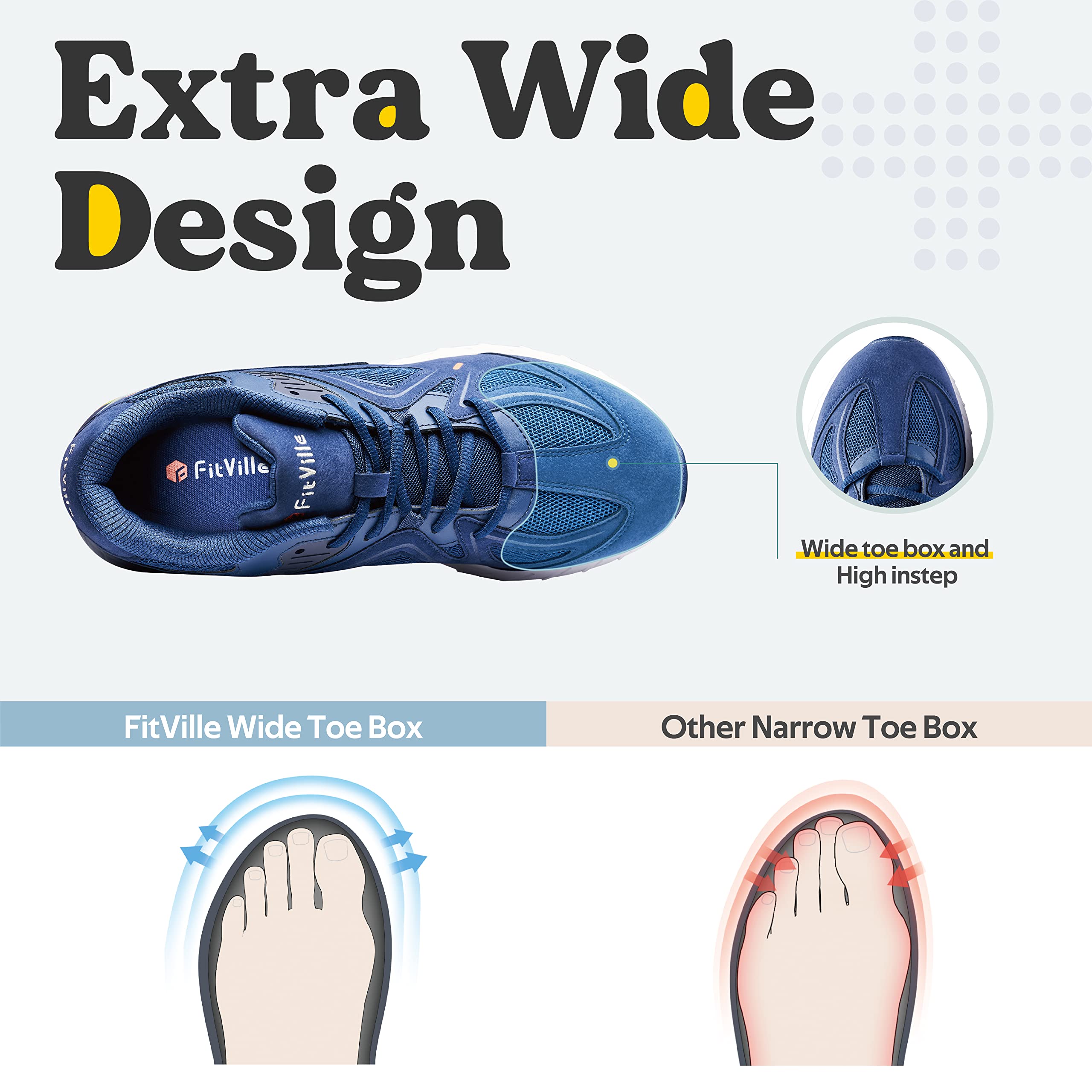 FitVille Extra Larghe Scarpe Uomo Sneakers Supporto per Arco Plantare Pianta Larga Scarpe da Ginnastica Comfort per Piede Piatto