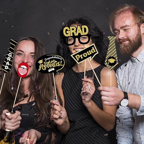 Miniatura 5 de Decoraciones de fiesta de graduación de oro negro y accesorios para cabina de fotos - 25 piezas