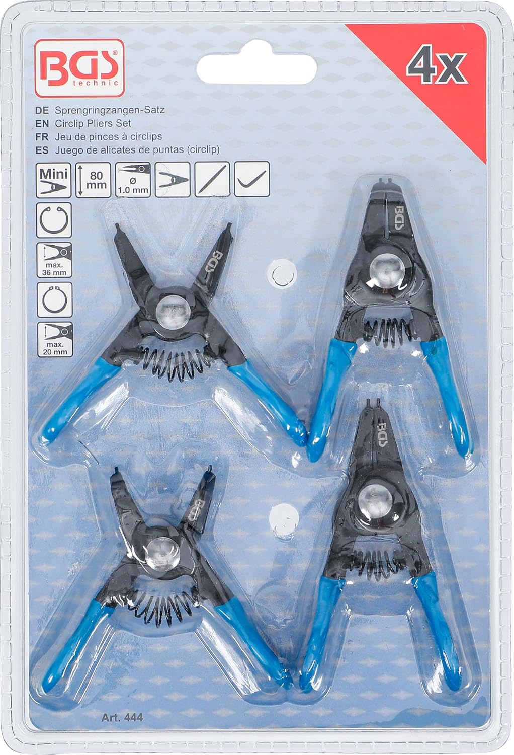 BGS 444 | Circlip Pliers Set | for small Circlips | 80 mm | 4 pcs.