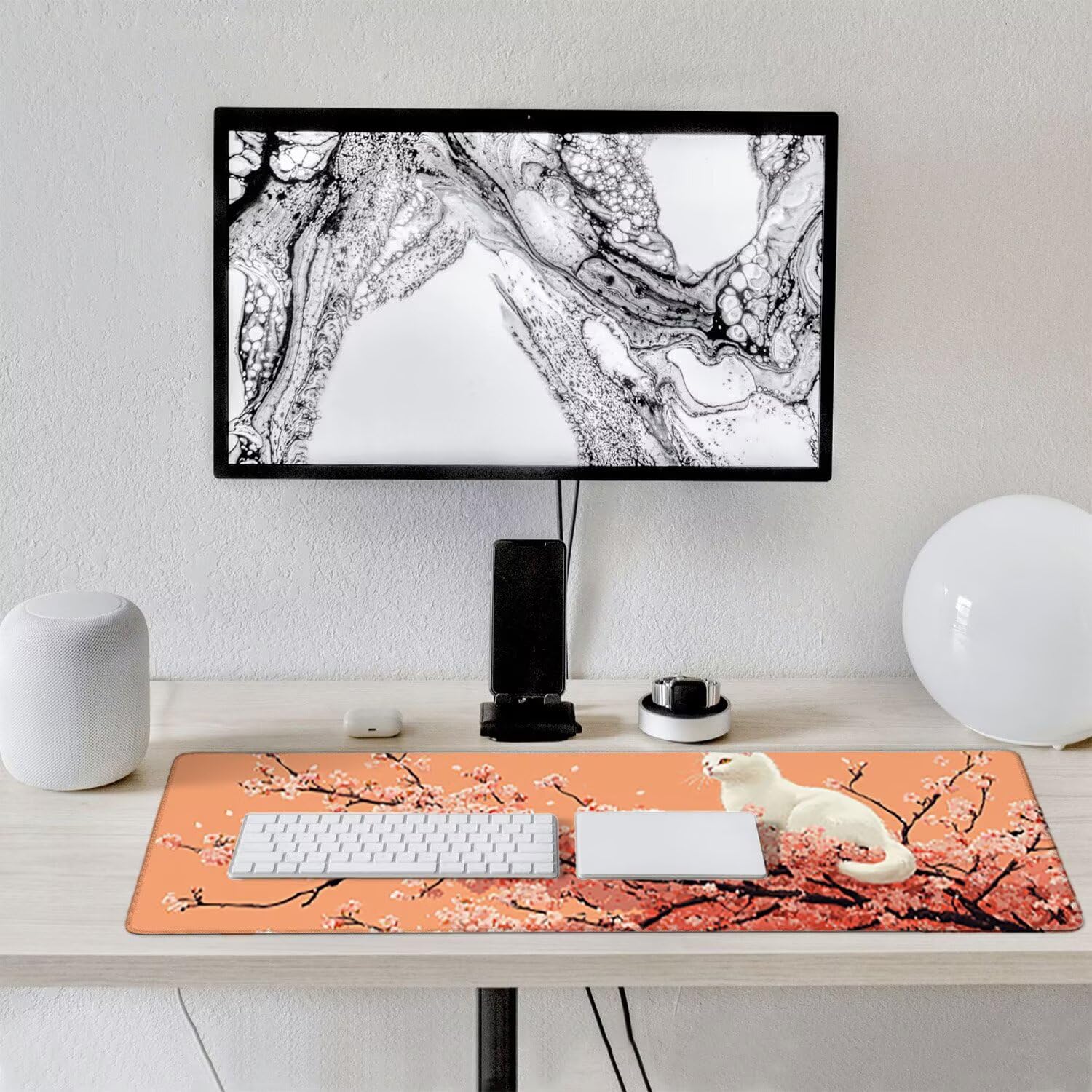 Podkładka pod mysz do gier XXL duża mysz 1200 x 500 mm, duża podkładka pod biurko z antypoślizgową gumową podstawą, poprawia precyzję i szybkość (kwiaty wiśni koty) o-878