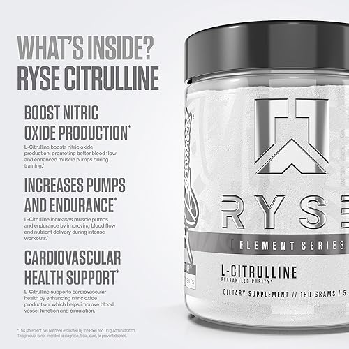 Miniatura 4 de RYSE Element Series L-Citrulina Powder | Aumenta el óxido nítrico y aumenta la vasodilatación | para bombas, resistencia y rendimiento | 50 porciones