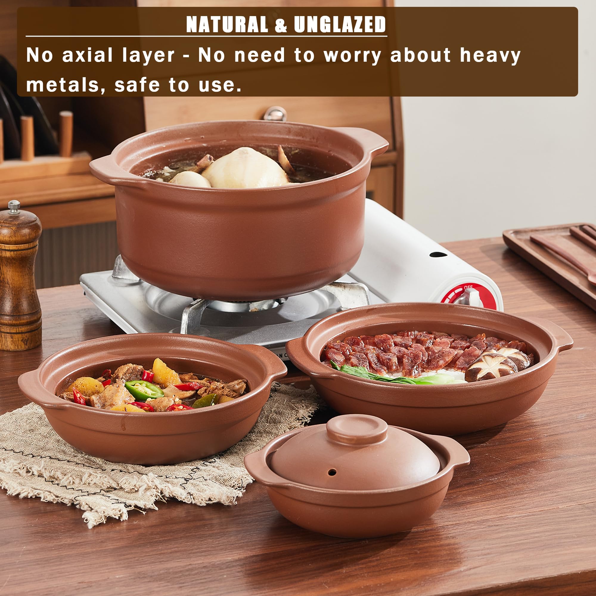Casseruola in ceramica di terracotta non smaltata, pentola in terracotta, pentola con coperchio per cena e feste, pentola per riso, stufato, forno e servire in forno, sicura e resistente al calore