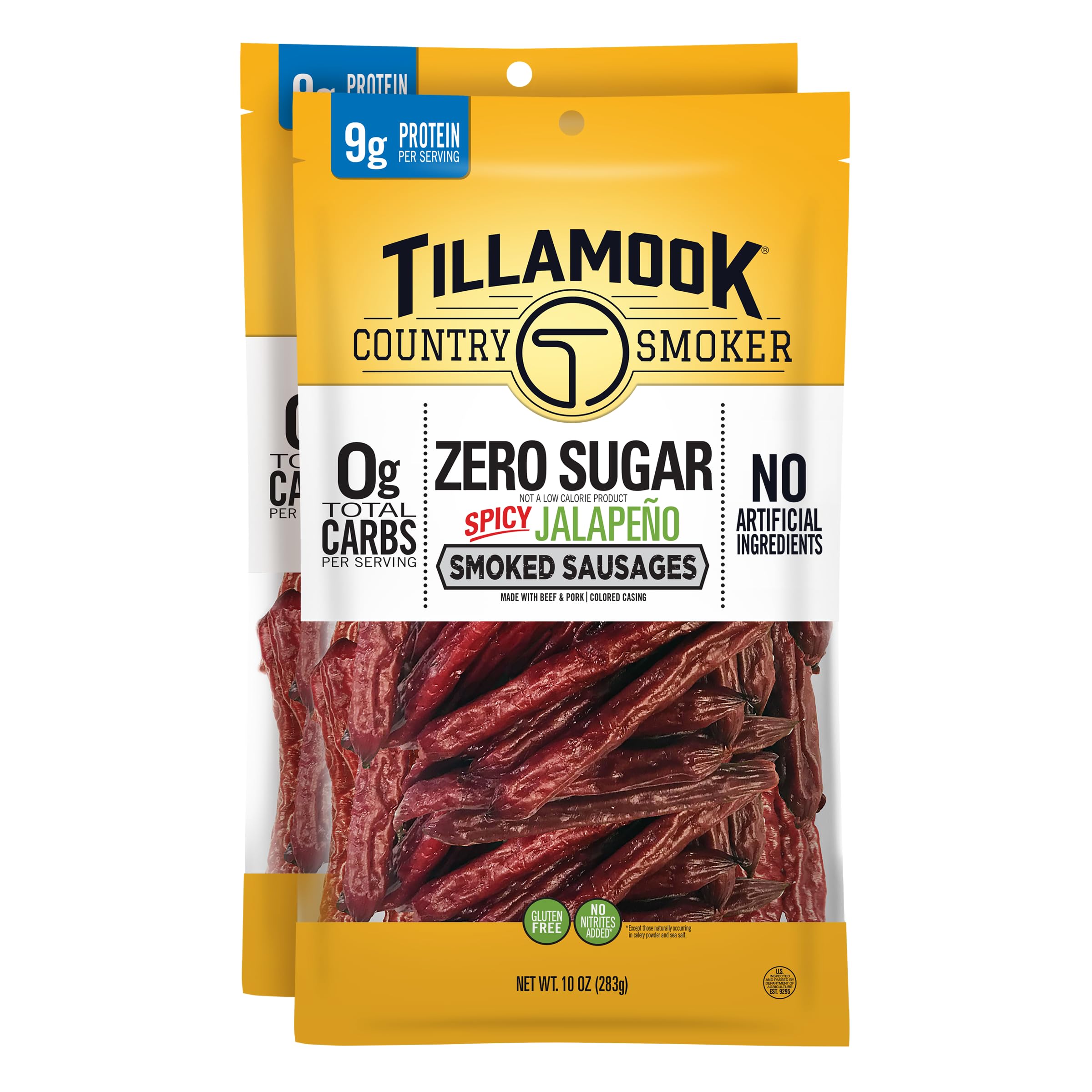 Tillamook Country Smoker Zero Sugar Spicy Jalapeño Keto Friendly Smoked Sausages, 10 Ounce (Pack of 2)