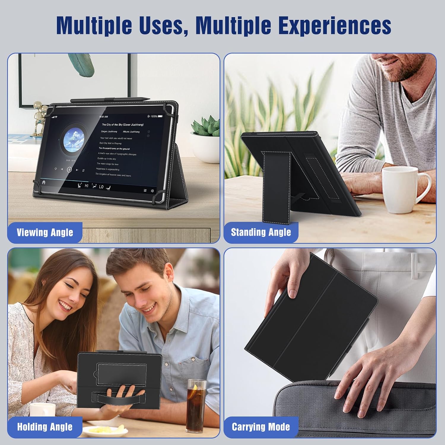 TiMOVO Universal Case for 10.1 Inch Android Tablet - Black | With pen loop, lightweight and foldable, stand case, with hand strap, for 9.6-11 inch touchscreen tablets – Bild 7