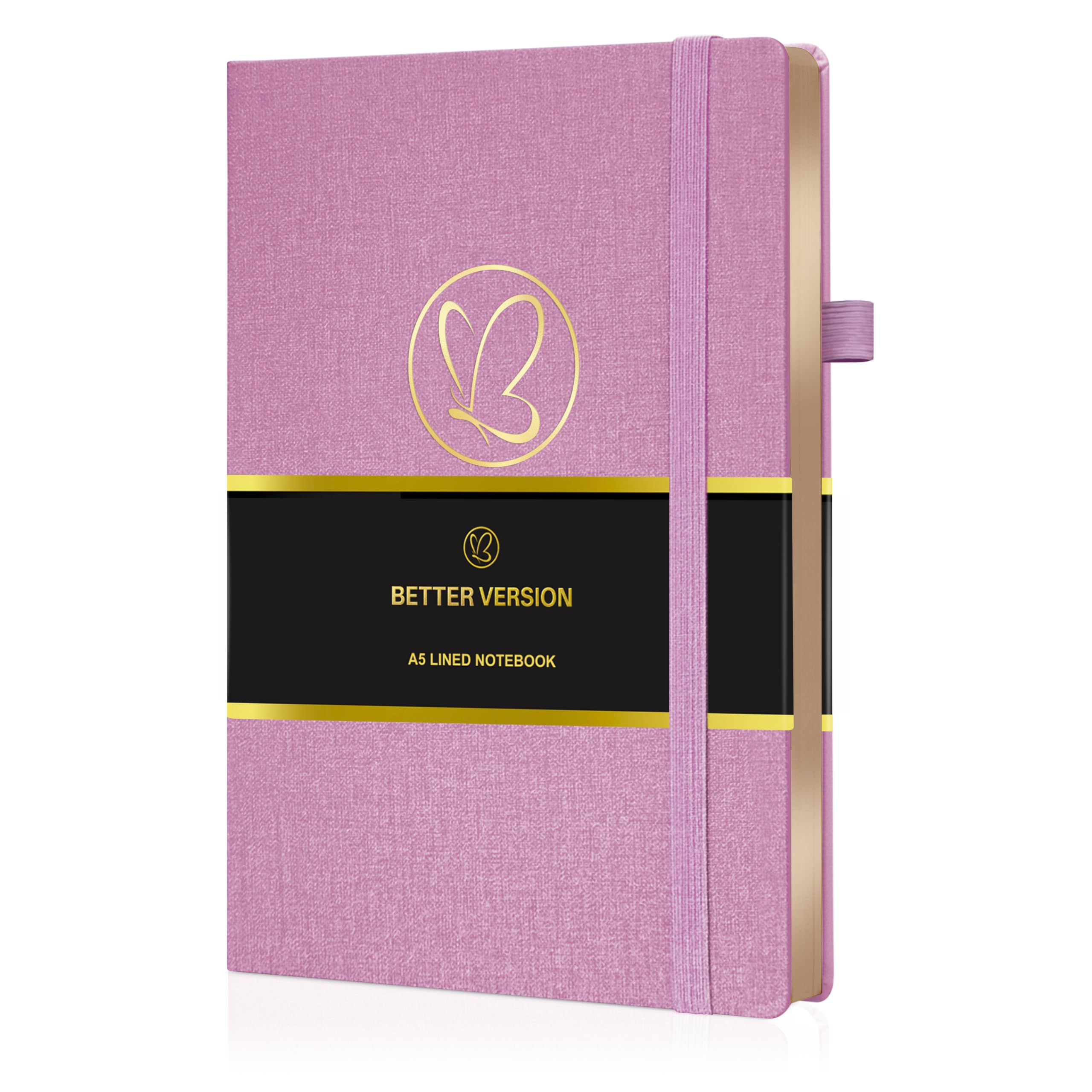 Better Version® A5 Linen Ruled Notebook Journal | Gold-Edged Hardcover | 120gsm Thick Paper | Elegant Lined Notebook for Work, Journaling & Gifting - Rose Pink — image 1