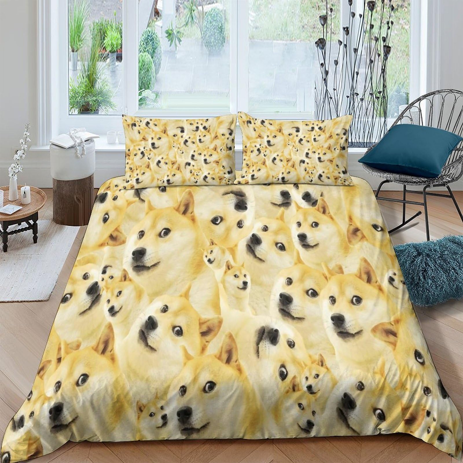 Housse de couette 200x200 chien souriant imprimé 3D parure lit double