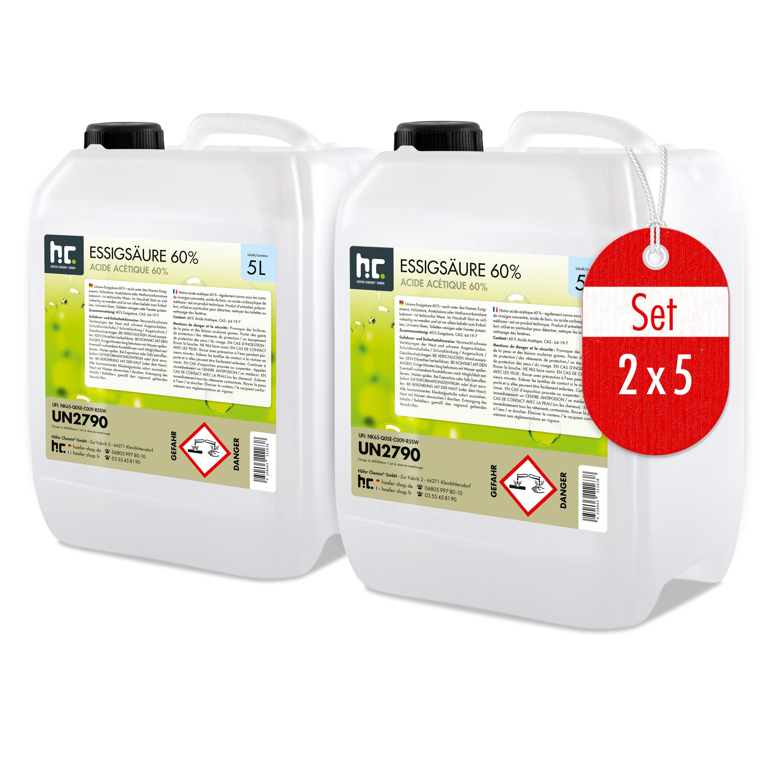 Essigsäure 60% – Höfer Chemie, 2 x 5 L Kanister