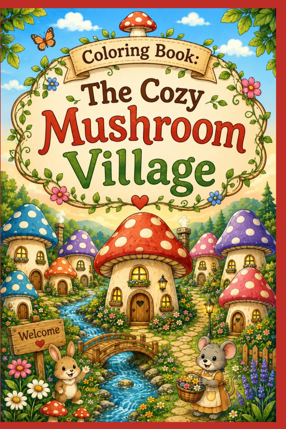 The Cozy Mushroom Village Coloring Book: 40 Adorable Woodland Scenes with Mushroom Houses, Cute Animals, Magical Forests, and Cozy Village Adventures