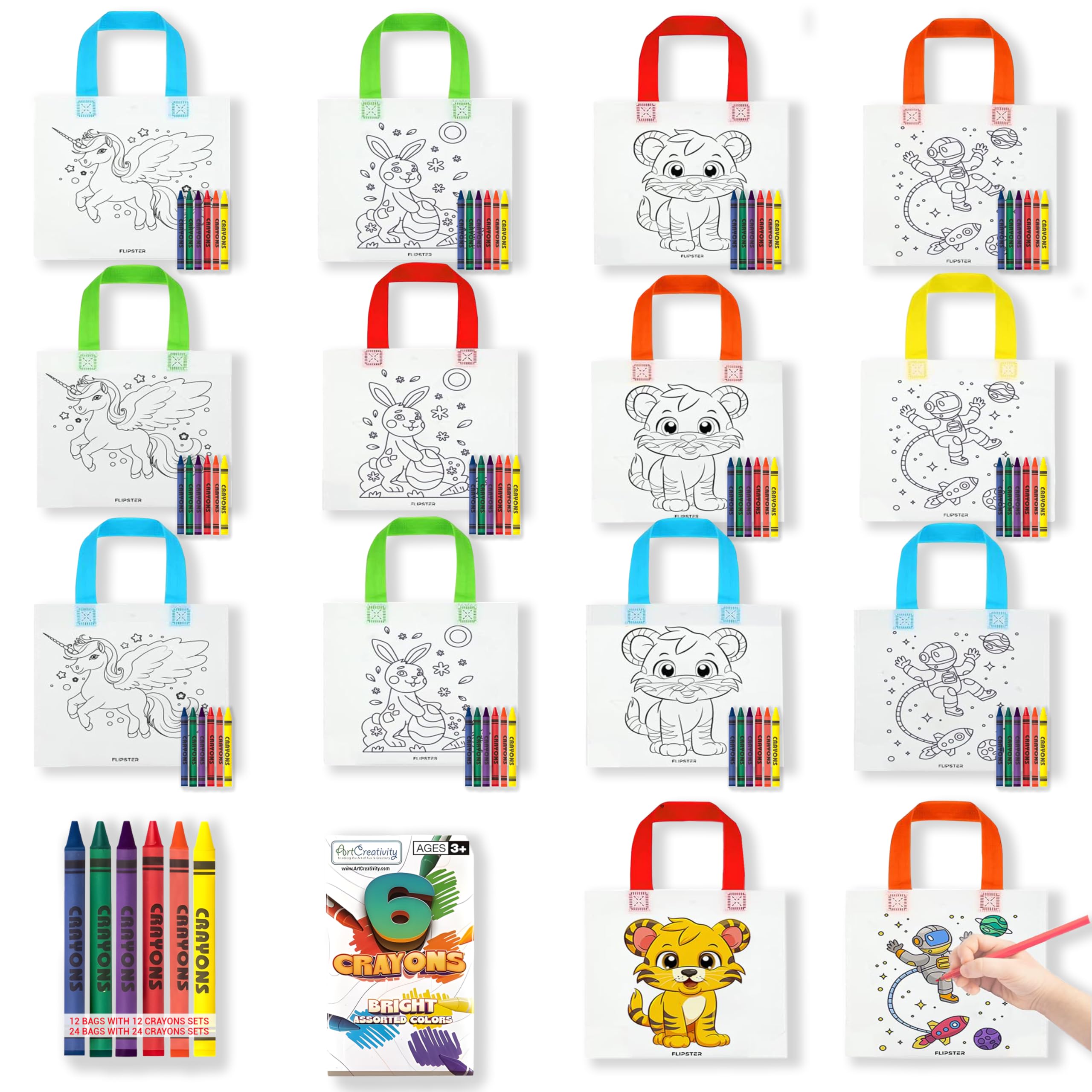 Flipster DIY Graffiti Return Gifts for Kids Party | Set of 12 | Return gift bags for Kids birthday | 10 x 12 Inches Reusable Colouring Bags for Painting Gift Bags for Kids Party-image-48