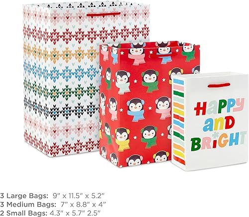 Miniatura 3 de Hallmark Surtido de bolsas de regalo de Navidad (8 bolsas 2 pequeñas de 5 pulgadas, 3 medianas de 8 pulgadas, 3 grandes de 11 pulgadas) rosa, verde