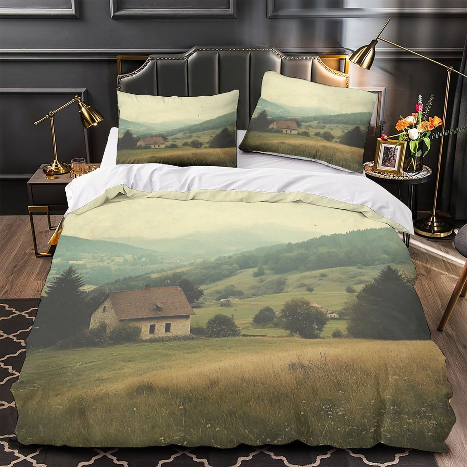 Parure de lit gîte rural pour chambre de femme ambiance vintage 3D