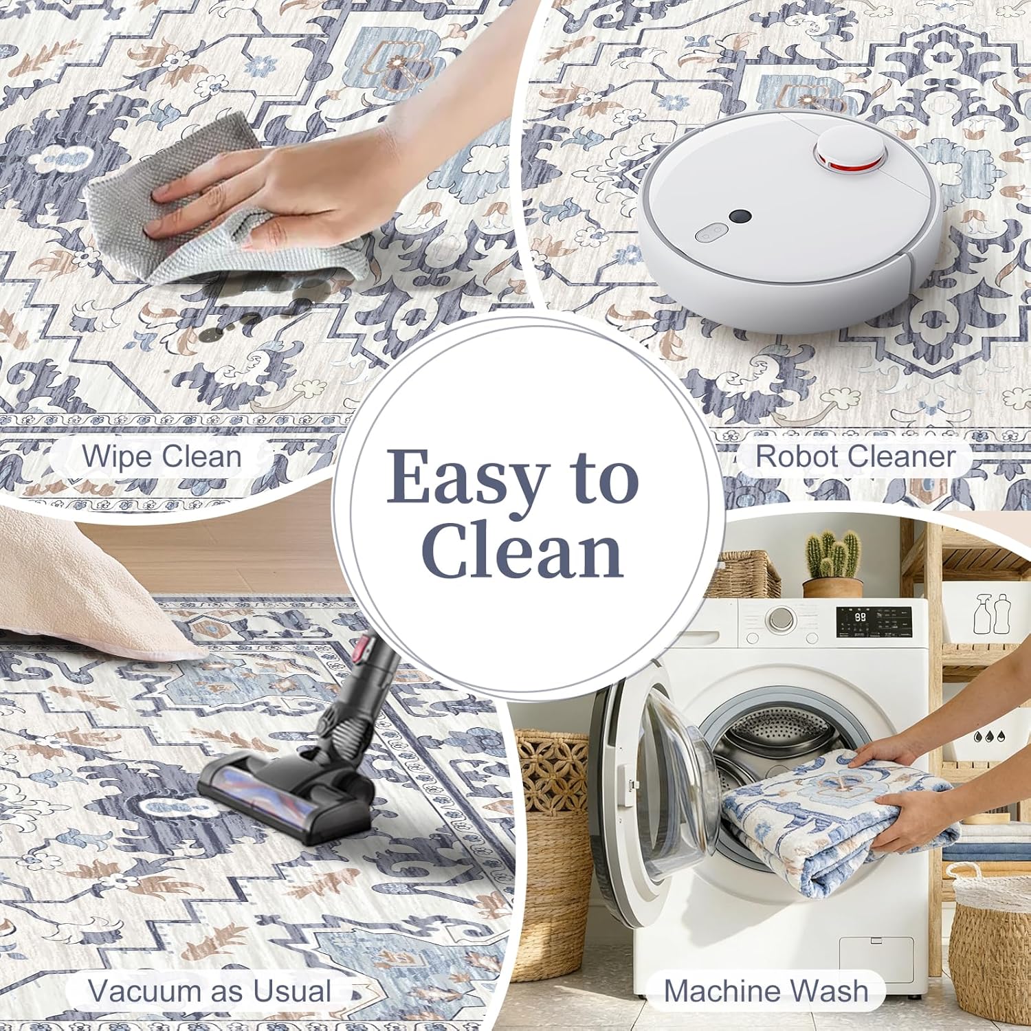 NEWBULIG Area Rug 8x10 Feet, Living Room Rug with Soft Low Pile & Reinforced Edges, Easy-Care & Durable Modern Rug with Secure-Grip Backing for Living Room, Blue