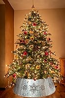 Vista 6 de Collar de árbol de Navidad de metal galvanizado de 35.5 pulgadas, collares de árbol de Navidad troquelados con copos de nieve para árboles