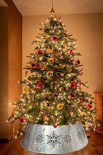 Miniatura 6 de Collar de árbol de Navidad de metal galvanizado de 35.5 pulgadas, collares de árbol de Navidad troquelados con copos de nieve para árboles