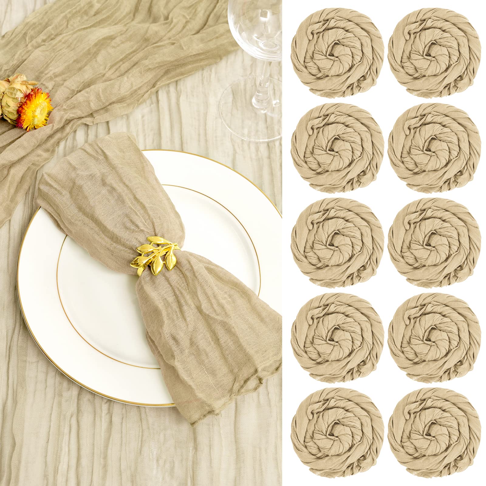 fani 60 Pack Gauze Cheesecloth Napkins Wrinkled Table Napkins Soft Cotton Cloth Napkins Rustic Decorative Napkins for Weddings Party Dinner Table Everyday Use, 20 x 20 Inch (Beige)
