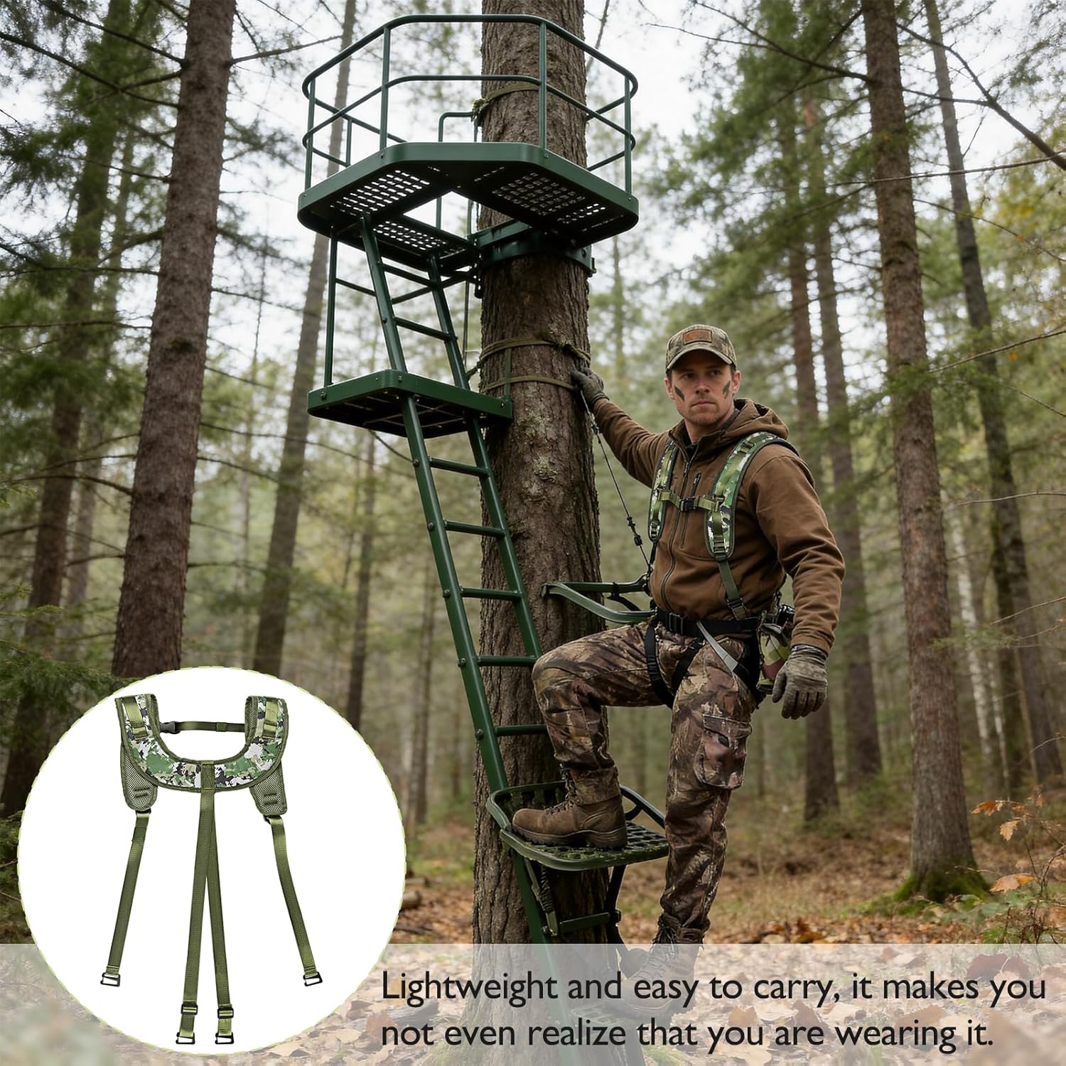 Archerest Tree Saddle Suspenders Hunting, Suspenders Saddle Shoulder Strap with Heavy Duty Clips, Adjustable Fits All Tree Saddles with Molle Loops Accessories for Men Women