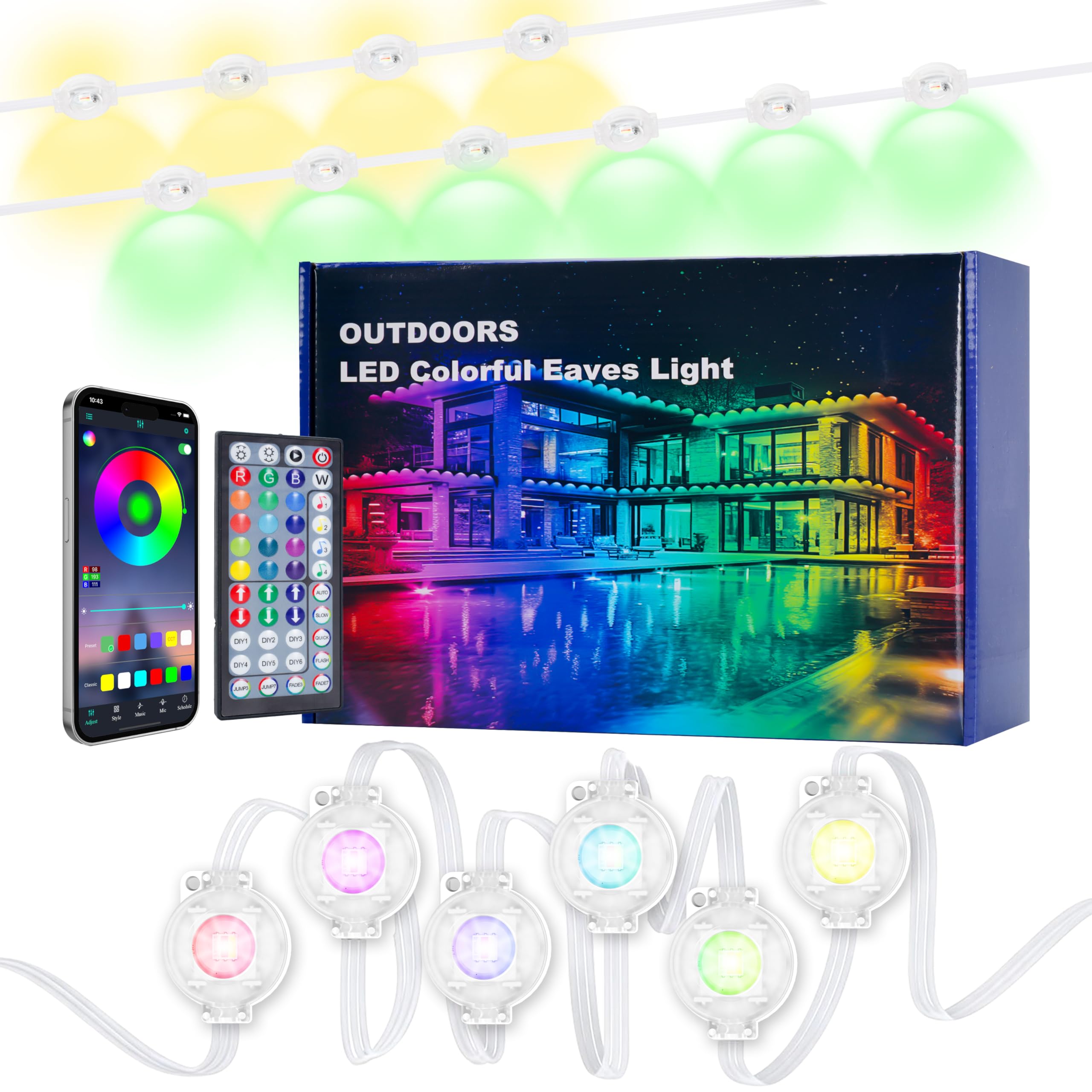 View 1 of ** Missing power supply **
GZY&GTX RGB Permanent Outdoor Lights, 200ft LED Eaves Lights