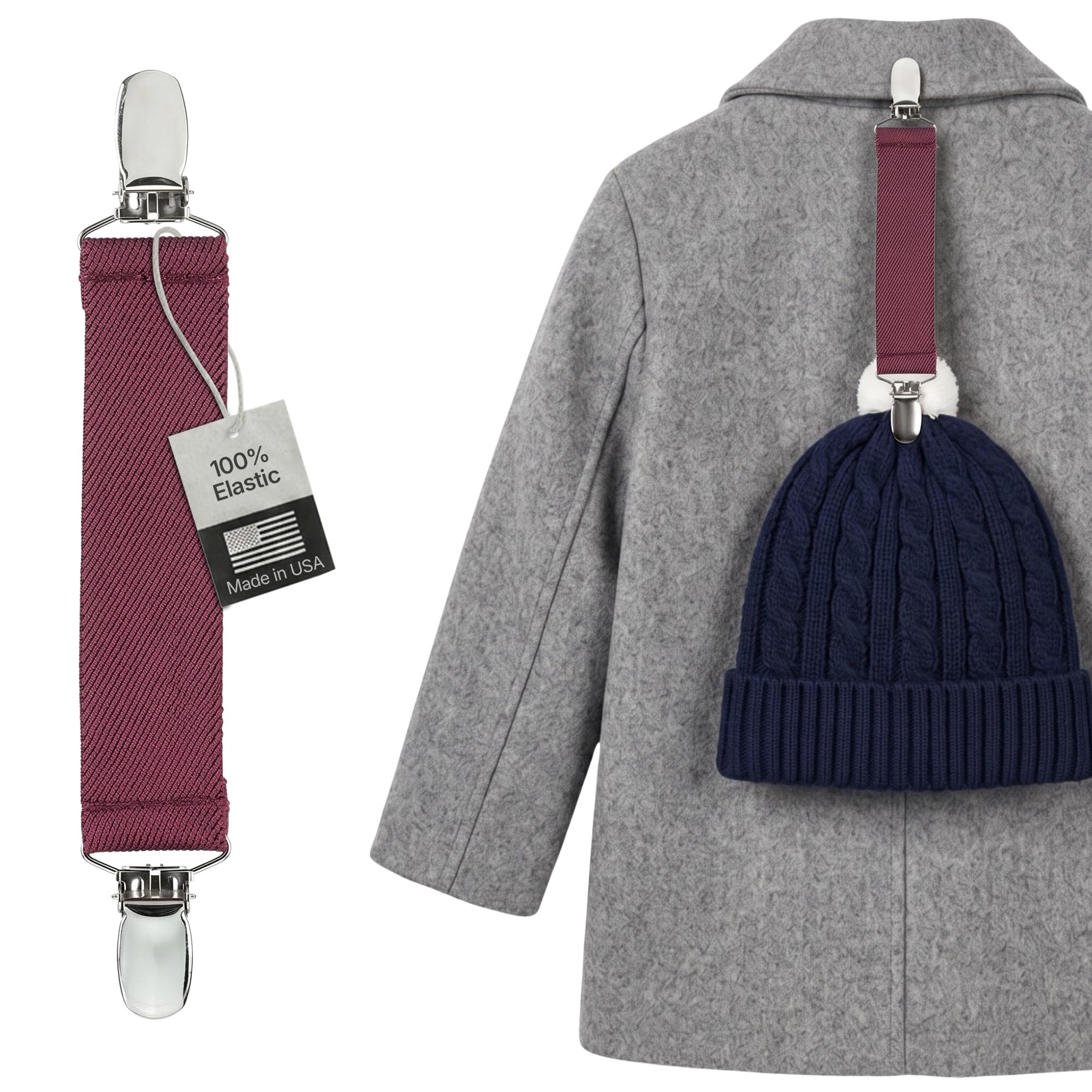 HOLD'EM Elastic Hat &amp; Scarf Clips for Children, Heavy-Duty Adjustable Elastic Strap with Strong Metal Clips,Winter Hat Holder