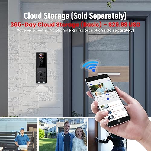 Miniatura 6 de Cámara de timbre de video inalámbrico, funciona con pilas, vista en vivo, almacenamiento en la nube, detección humana AI, visión nocturna, audio