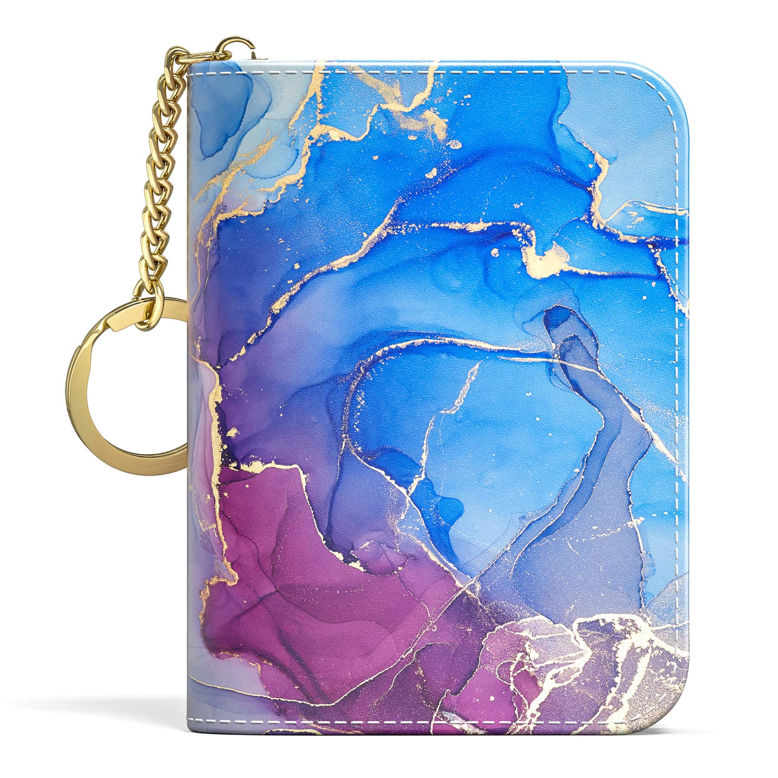 Credit Card Holder for Women, Small RFID Wallet Slim Leather Card Case | Credit Card Holder for Women, Business Card Organizer Case with Zipper and Keychain