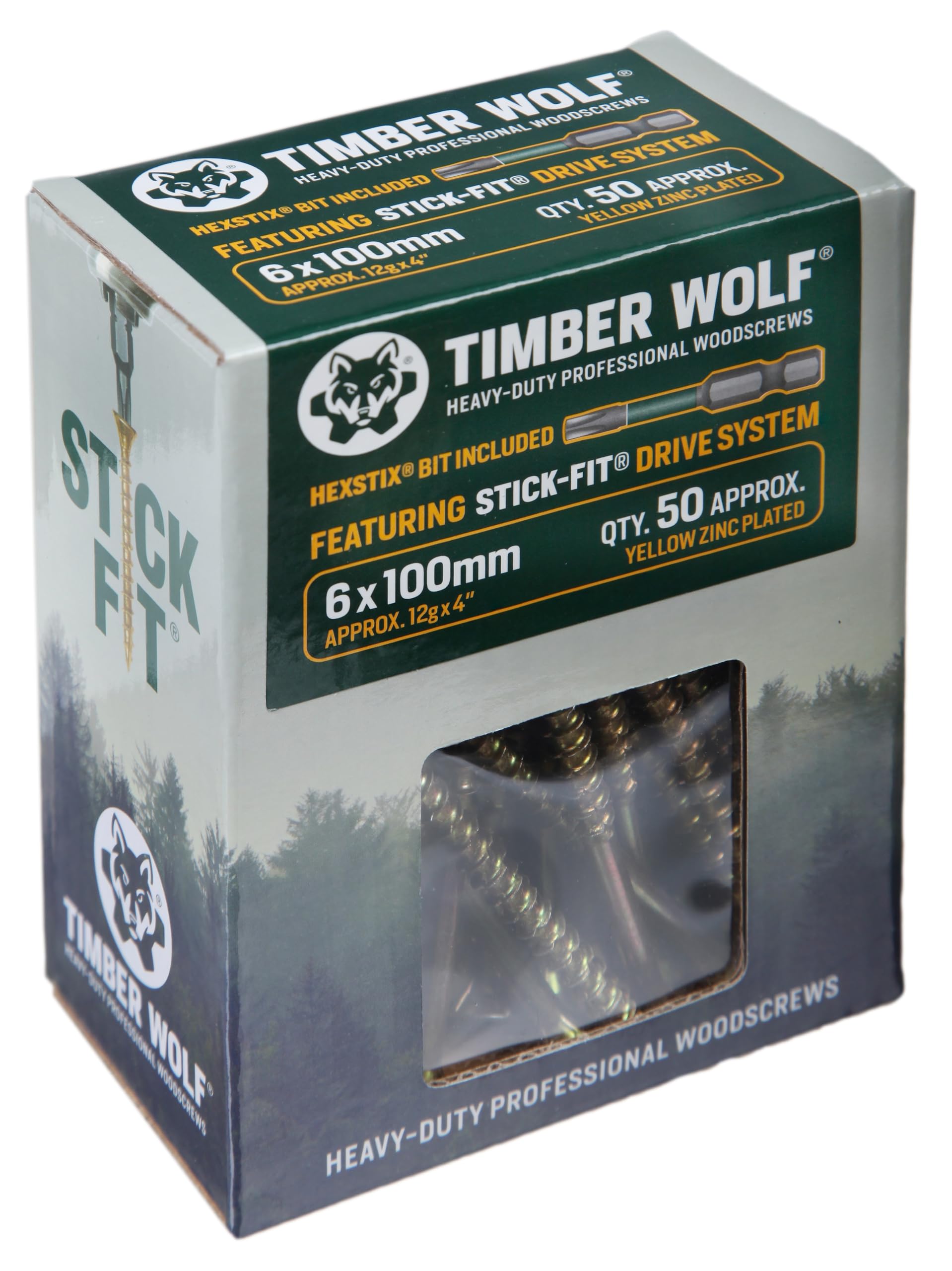 Timber Wolf Zinc & Yellow (Gold) Woodscrews - 6.0 X 100Mm - Box Of 50,