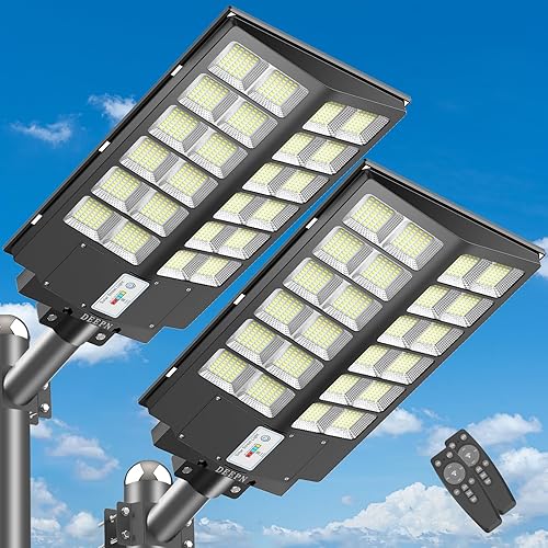 Deepn Luz solar de calle de 8000 W, 480000 lúmenes, luces de inundación LED del atardecer al amanecer, sensor de movimiento al aire libre, IP66,