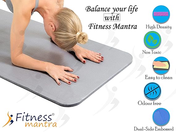 Fitness Mantra® Yoga Mat for Gym Workout and Yoga Exercise with 6MM Thickness, Anti-Slip Yoga Mat for Men & Women Fitness (Qnty.-1 Pcs.) (Grey)