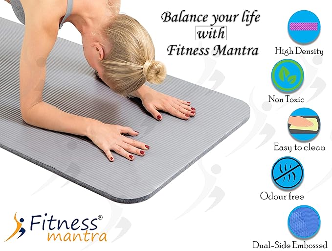 Fitness Mantra® Yoga Mat for Gym Workout and Yoga Exercise with 6MM Thickness, Anti-Slip Yoga Mat for Men & Women Fitness (Qnty.-1 Pcs.) (Grey)